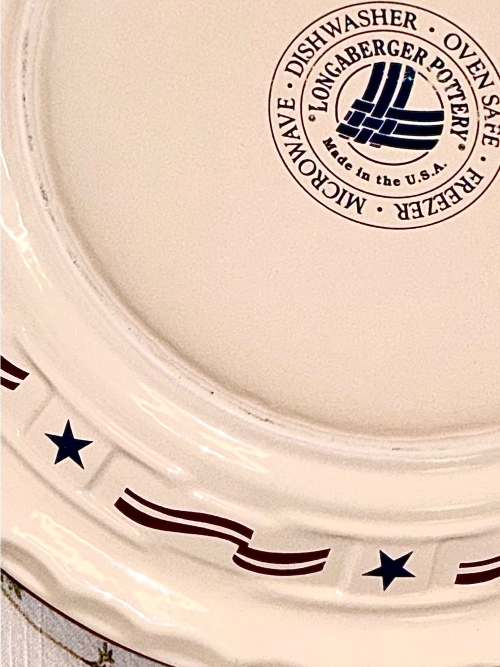 Longaberger Pottery ALL-AMERICAN 🎆🇺🇸🎆 Pie Plate - Picture 3 of 10